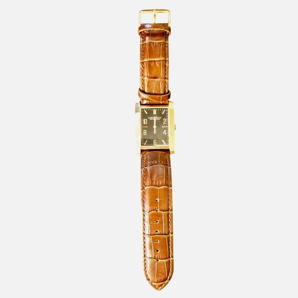 Caravelle New York Women's Brown Genuine Leather Crocodile Rectangle Watch - Picture 1 of 8